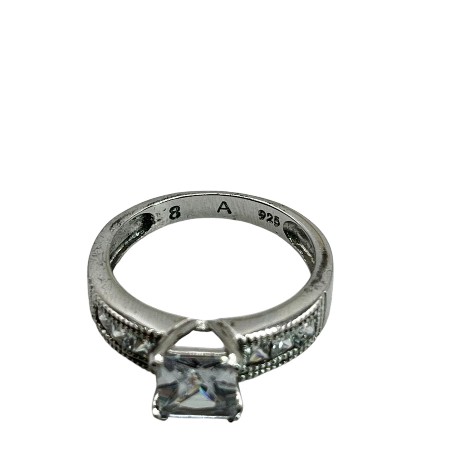 925 Silver Princess Cut Prong Setting CZ Ring Sz 8.25 Engagement Bridal