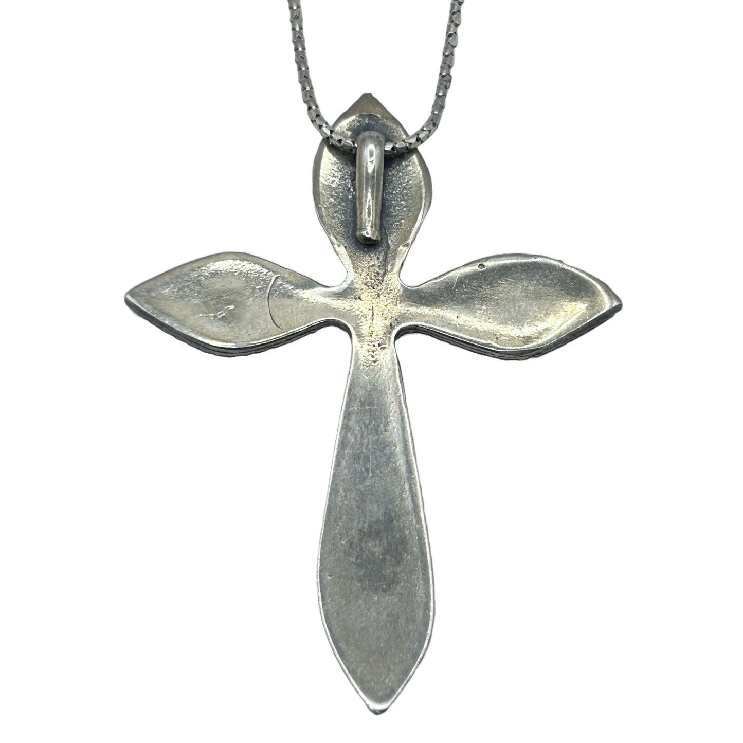 Native American 925 Sterling Silver Turquoise Chip Inlay Cross Pendant Necklace