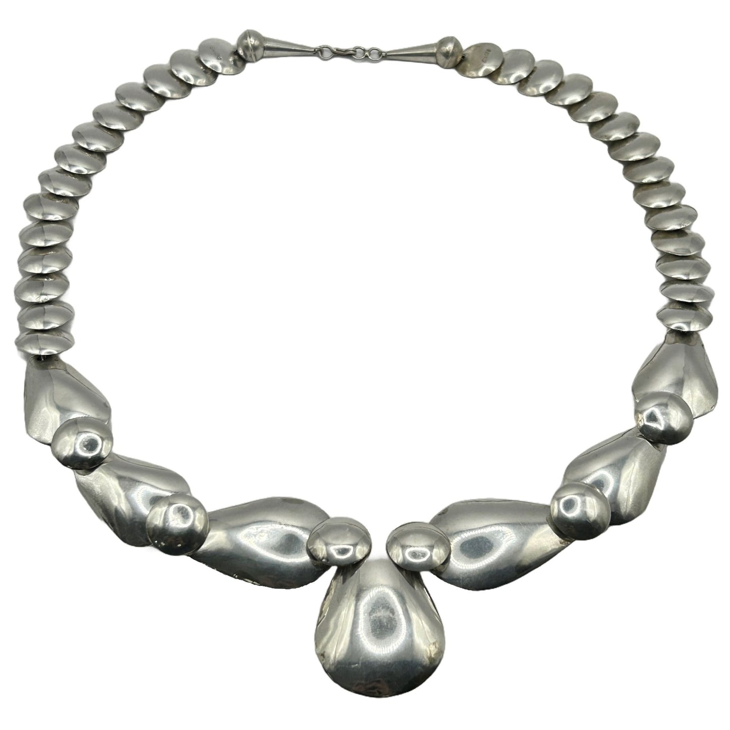 Sterling Silver Navajo Native American Concho Bead - 22.5" Necklace 65.9g