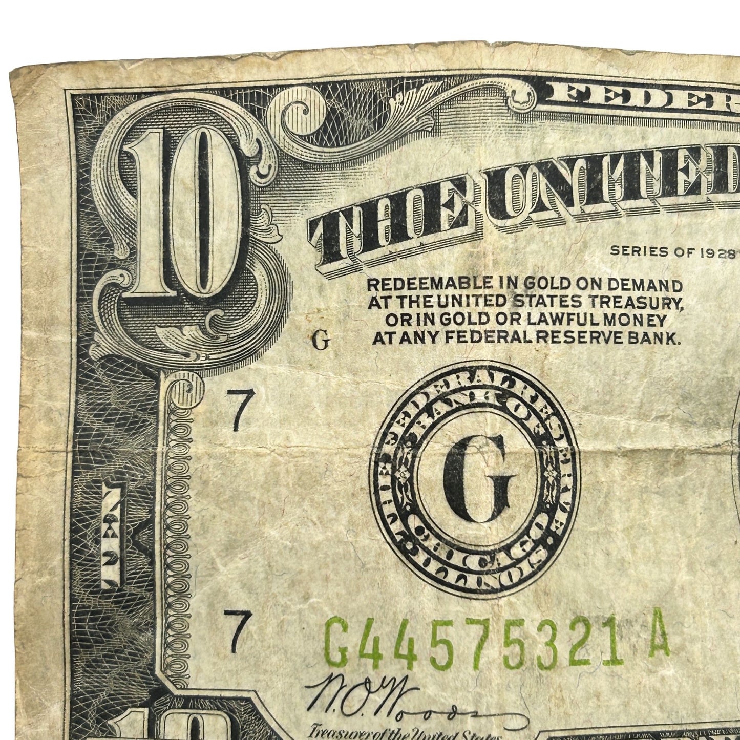 1928-B $10 Federal Reserve Note FRN Chicago Redeemable in Gold - Circulated