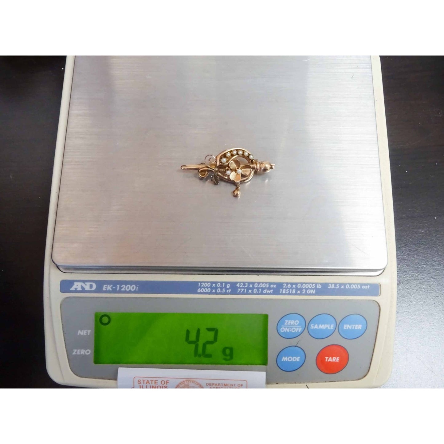Estate Antique Seed Pearl Flower Motif Brooch Pin 10k Rose Gold