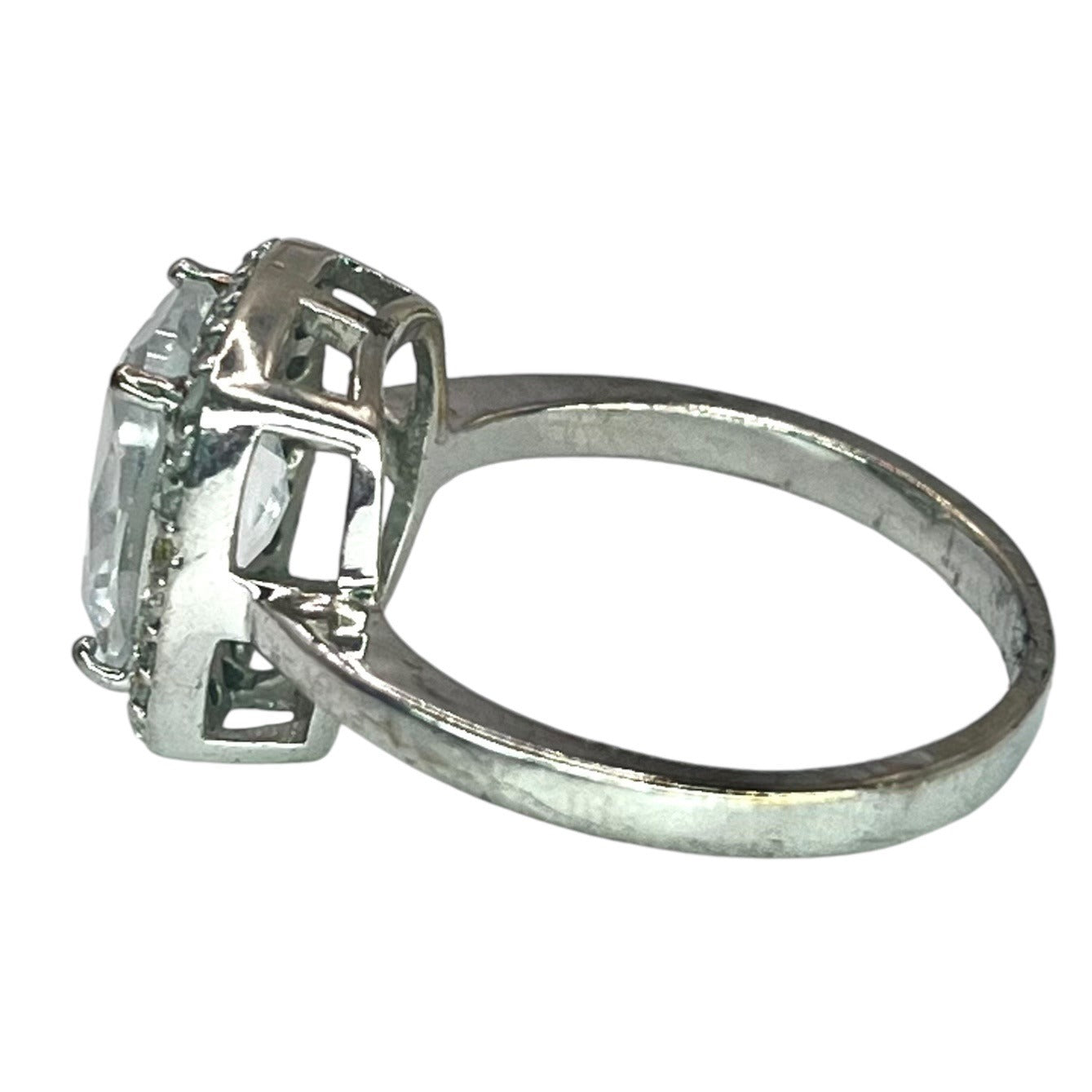 925 Sterling Silver Oval Cut Rectangle Halo CZ Ring Size 7 Engagement Bridal
