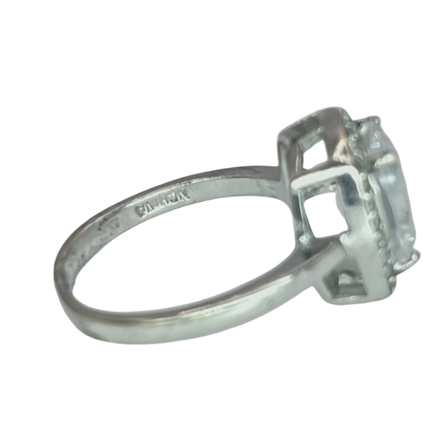 925 Sterling Silver Oval Cut Rectangle Halo CZ Ring Size 7 Engagement Bridal