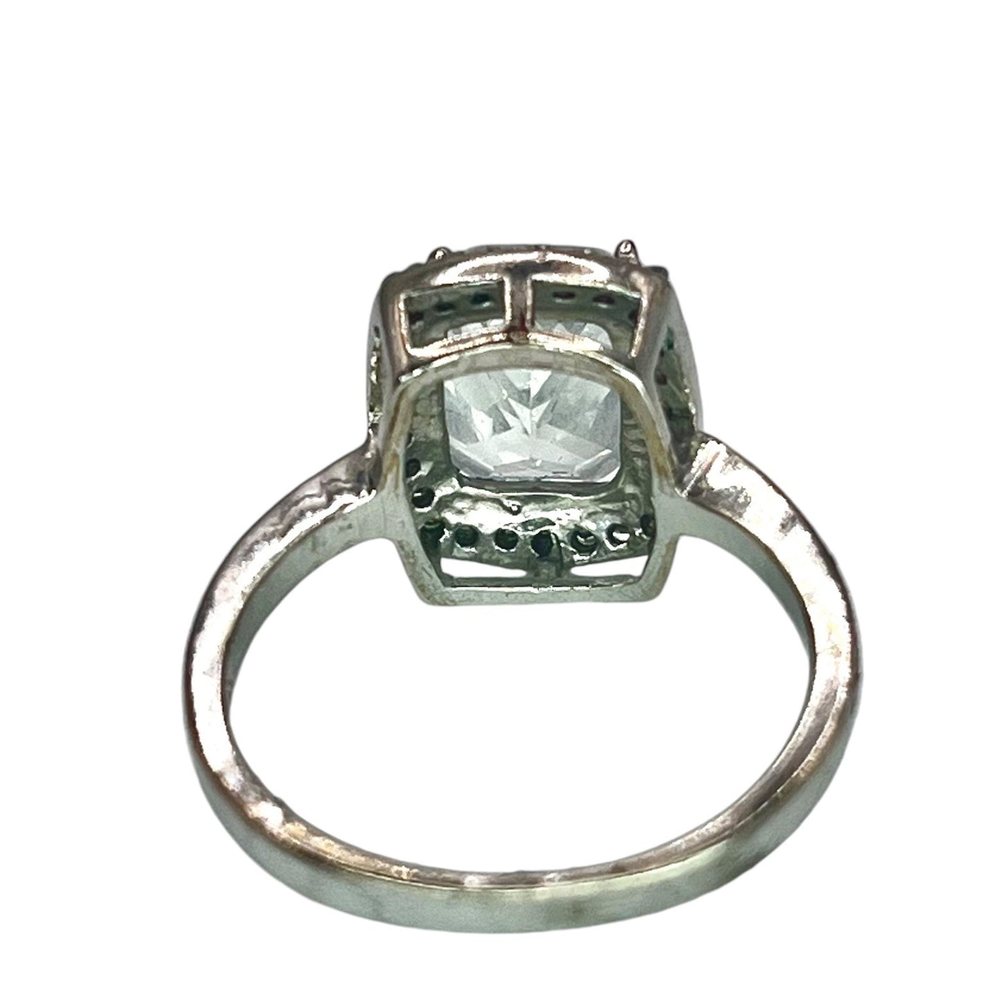 925 Sterling Silver Oval Cut Rectangle Halo CZ Ring Size 7 Engagement Bridal