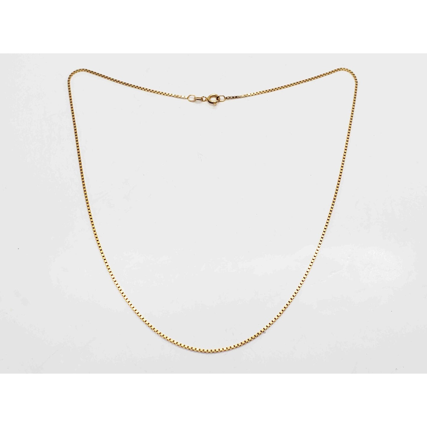 Italian 1.1mm Wide Box Link Chain Necklace 14k Gold 17.5" Long