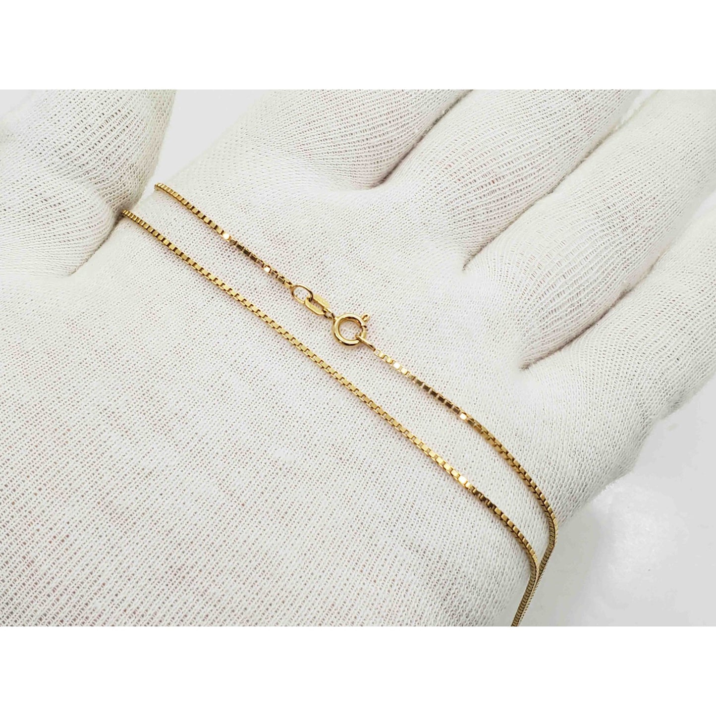 Italian 1.1mm Wide Box Link Chain Necklace 14k Gold 17.5" Long