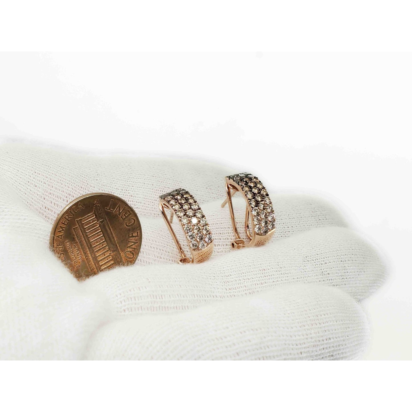 LeVian 1.25 ctw Chocolate Ombre & Nude Diamond Earrings 14k Strawberry Gold