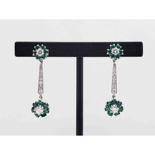 2.11 ctw Synthetic Green Spinel & Natural Diamond Dangle Earrings 14k White Gold