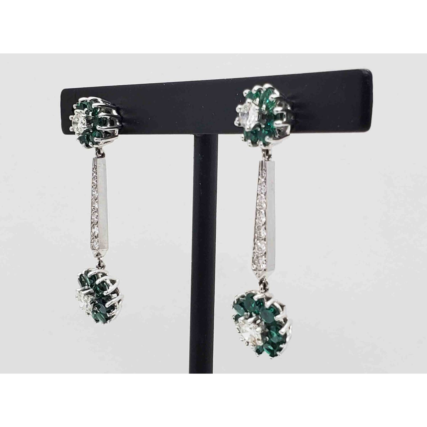 2.11 ctw Synthetic Green Spinel & Natural Diamond Dangle Earrings 14k White Gold