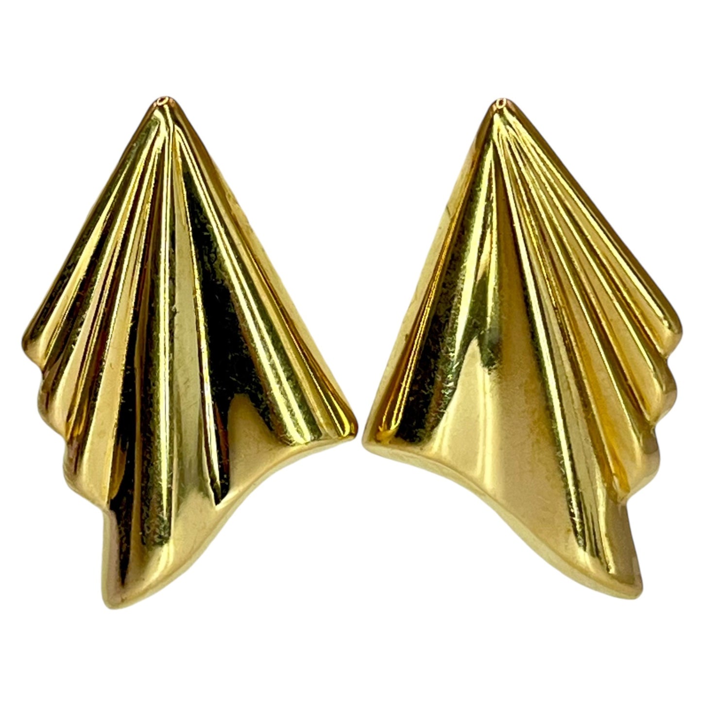 14K Yellow Gold Modernist Earrings Geometric Lightweight Stud Drop Statement