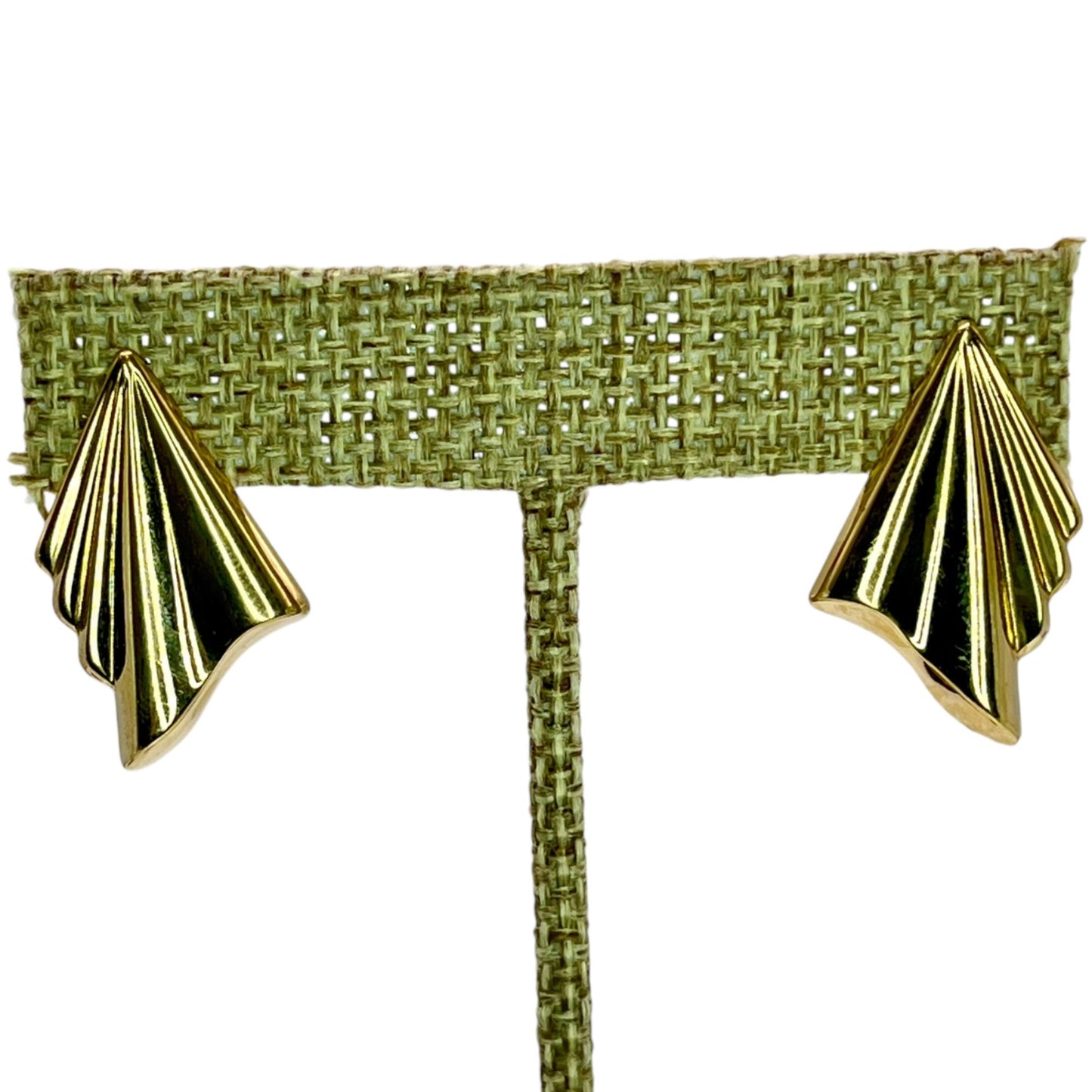 14K Yellow Gold Modernist Earrings Geometric Lightweight Stud Drop Statement