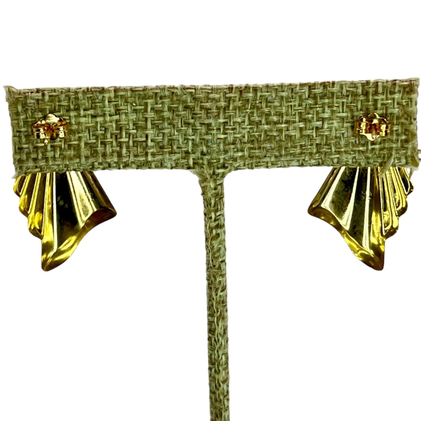 14K Yellow Gold Modernist Earrings Geometric Lightweight Stud Drop Statement