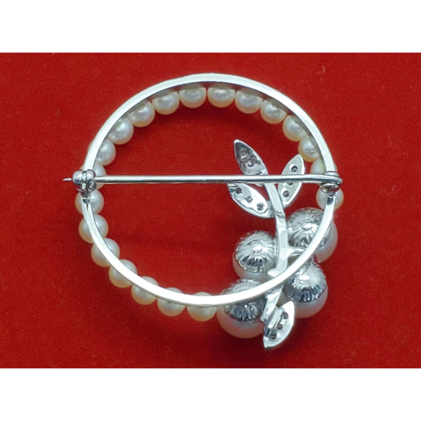 Vintage Pearl Sapphire Diamond Brooch Pin 14k White Gold