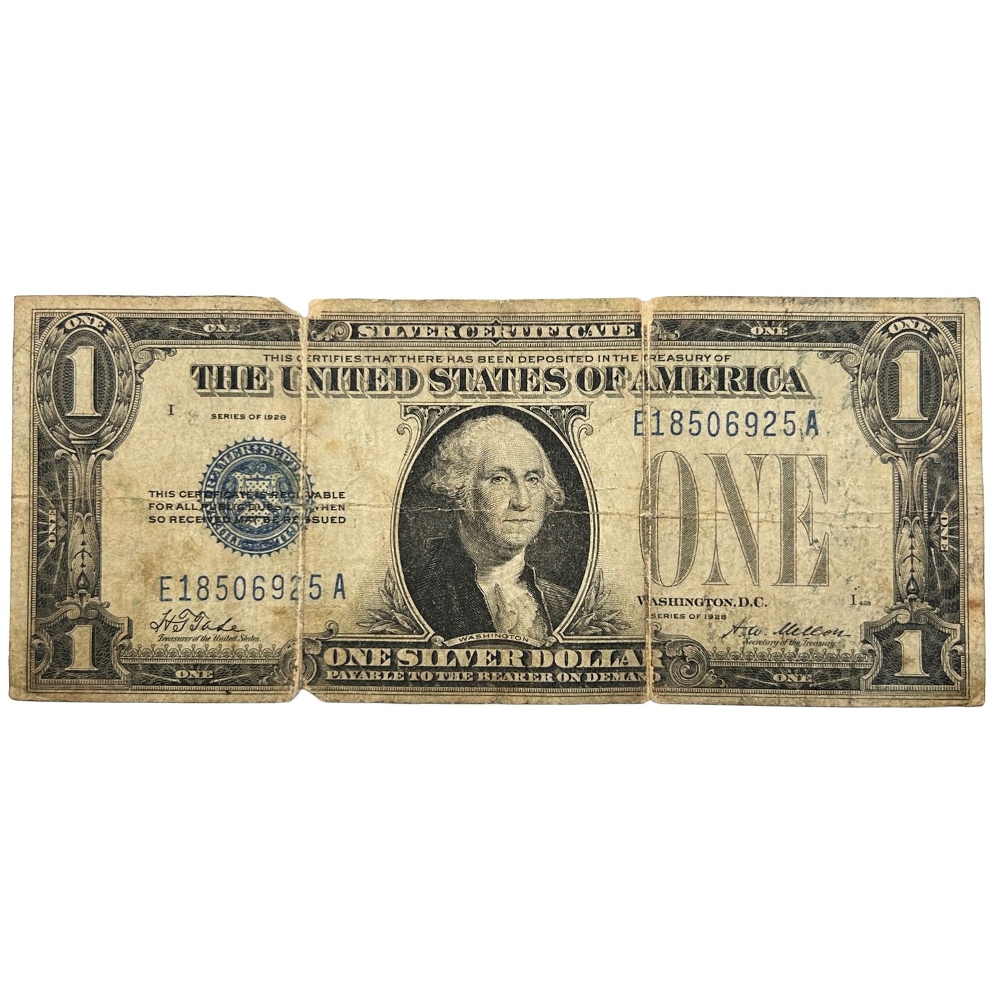 1928 $1 Funny Back Banknote - Silver Certificate - Off-center & Miscut