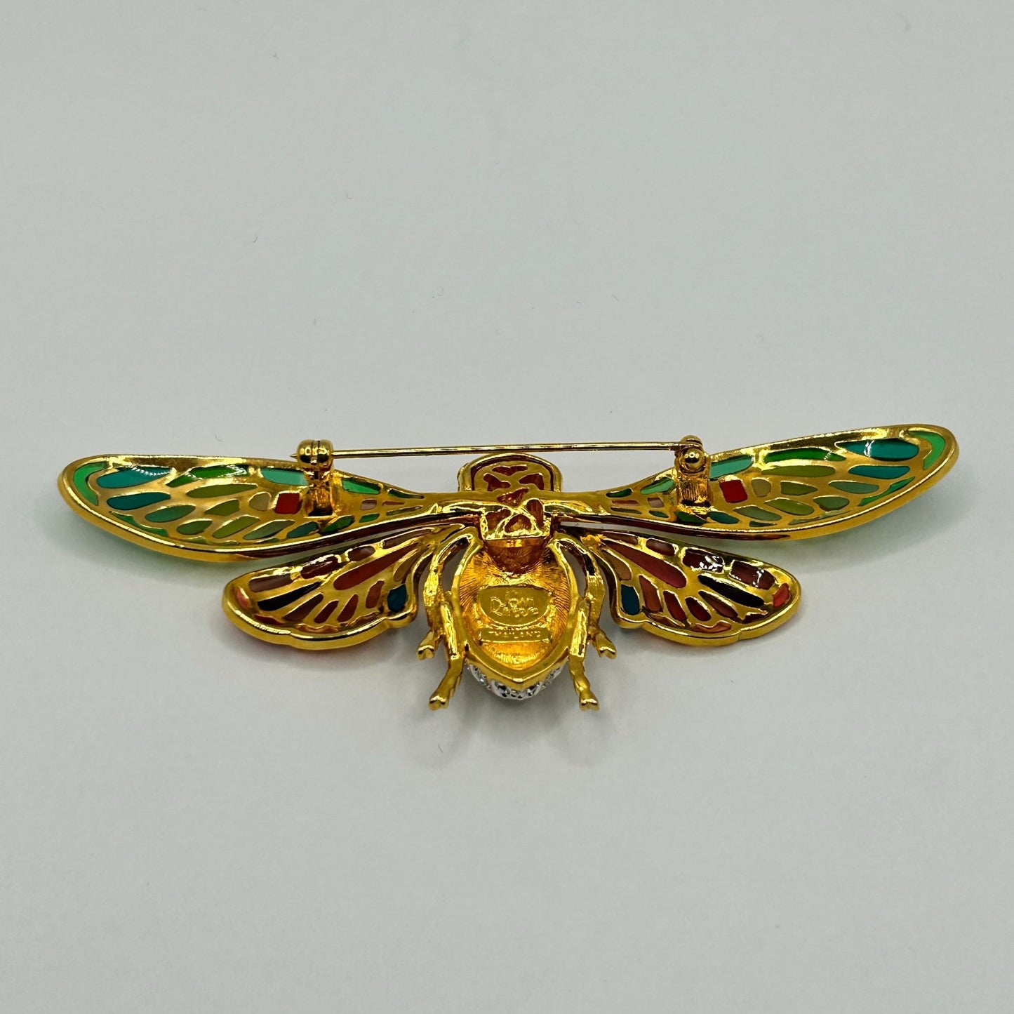 Vintage Joan Rivers Cicada Bug Plique-a-Jour Stain Glass & Crystal Pin Brooch