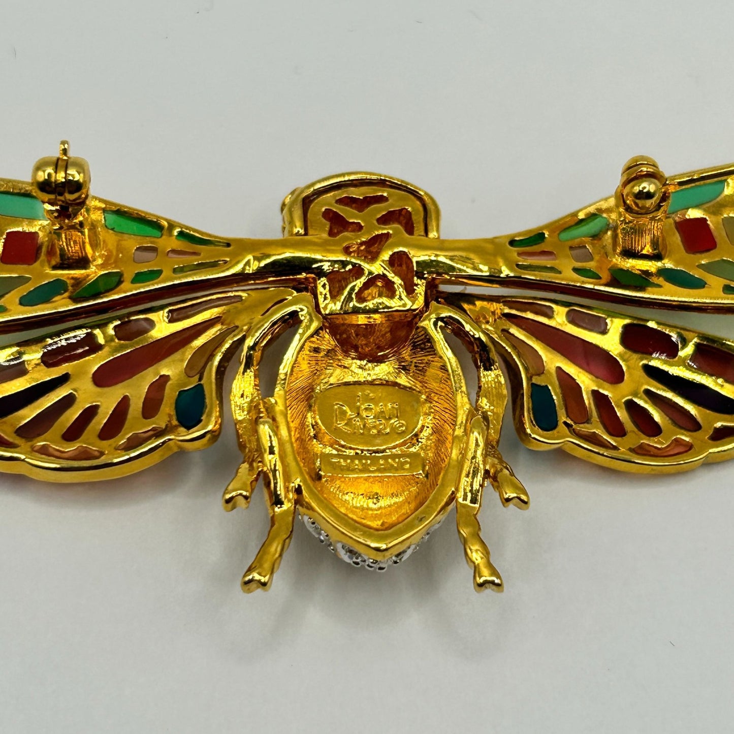 Vintage Joan Rivers Cicada Bug Plique-a-Jour Stain Glass & Crystal Pin Brooch