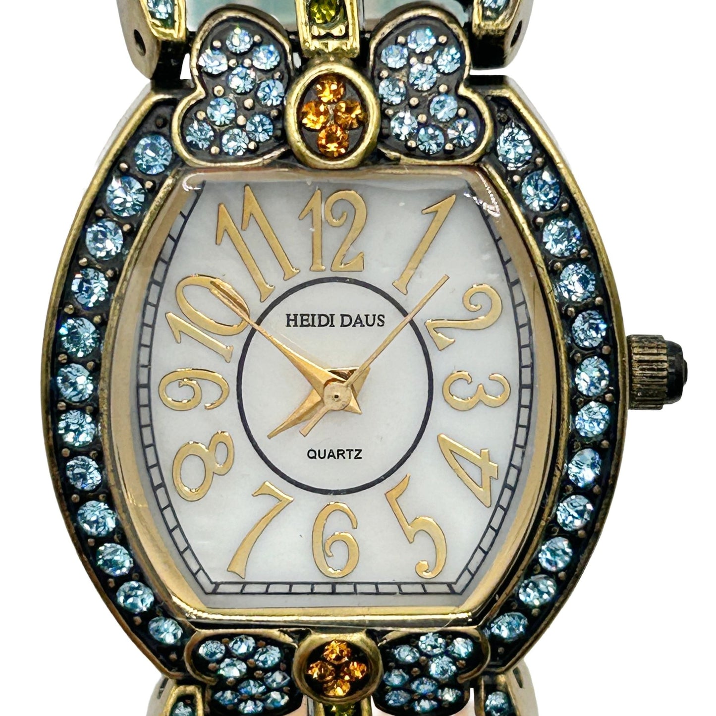 Heidi Daus Vintage Pastel Crystal Watch with Aqua Leather Strap - Needs Battery