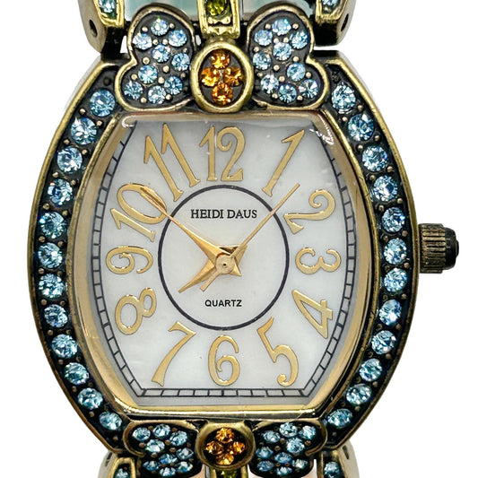 Heidi Daus Vintage Pastel Crystal Watch with Aqua Leather Strap - Needs Battery
