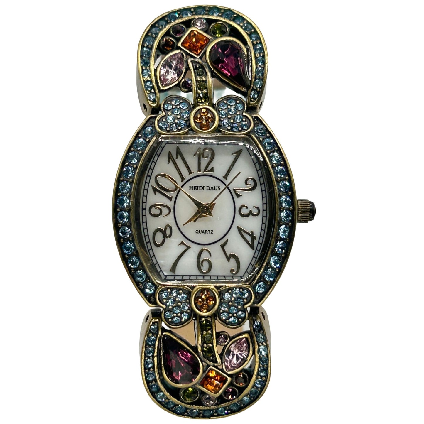 Heidi Daus Vintage Pastel Crystal Watch with Aqua Leather Strap - Needs Battery