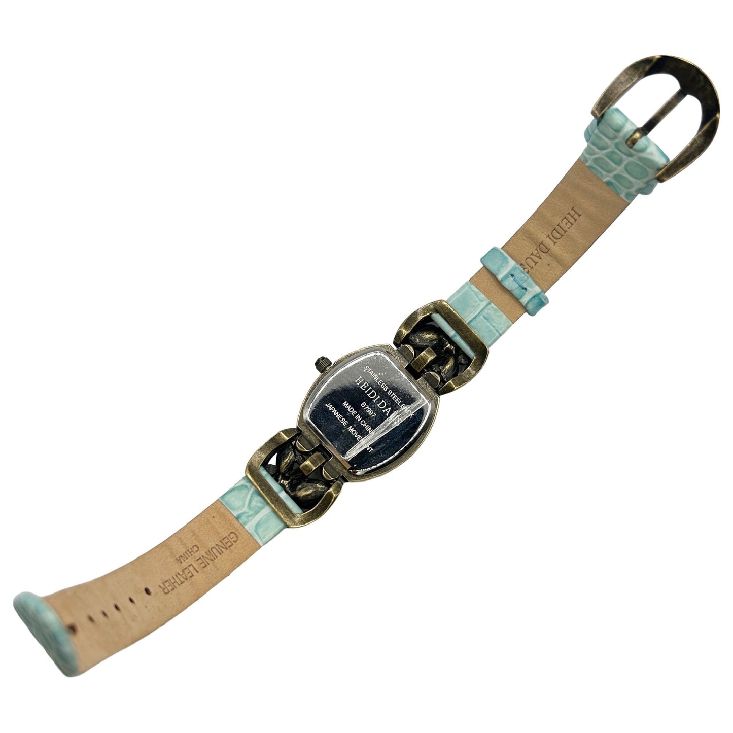 Heidi Daus Vintage Pastel Crystal Watch with Aqua Leather Strap - Needs Battery