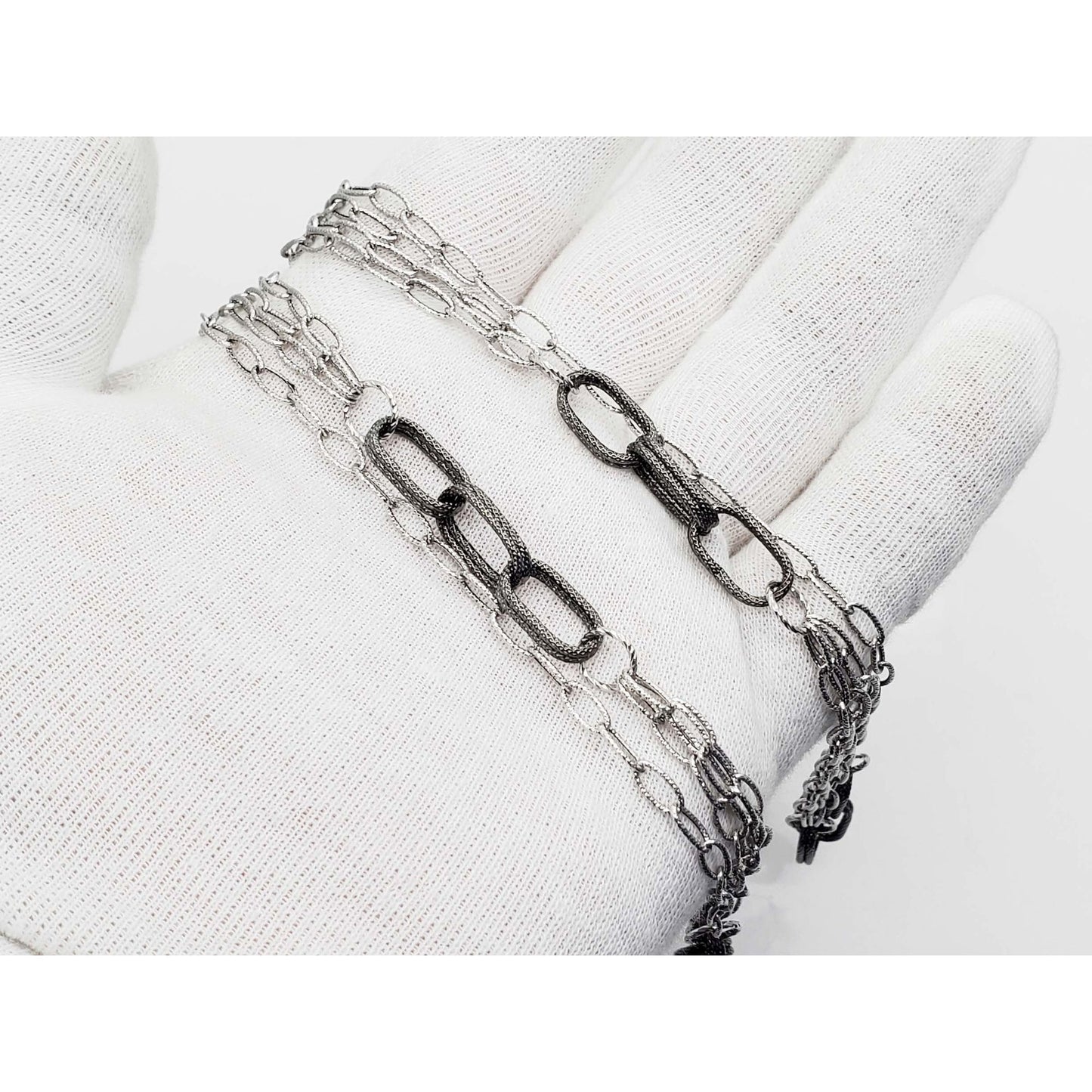 Itaor Designer Oval Station Link Chain Necklace 14k White Gold 32"