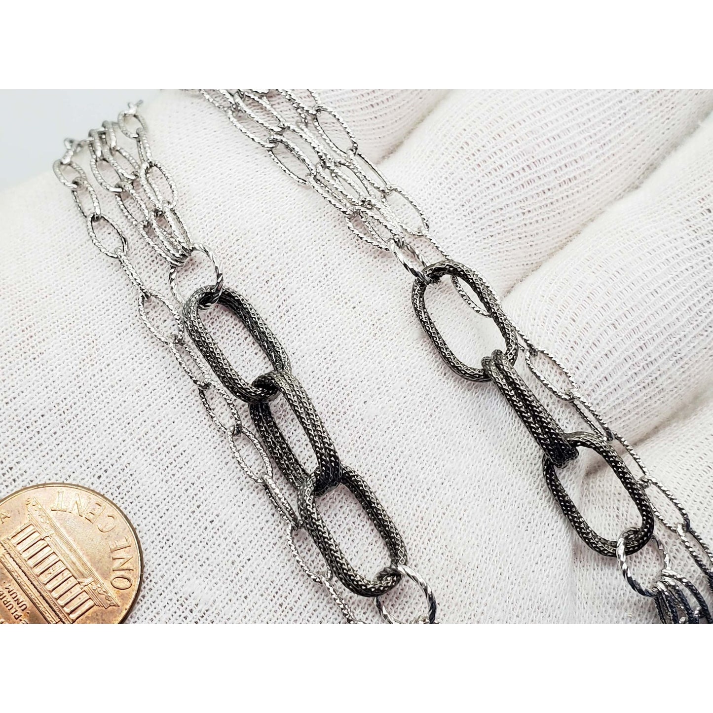 Itaor Designer Oval Station Link Chain Necklace 14k White Gold 32"
