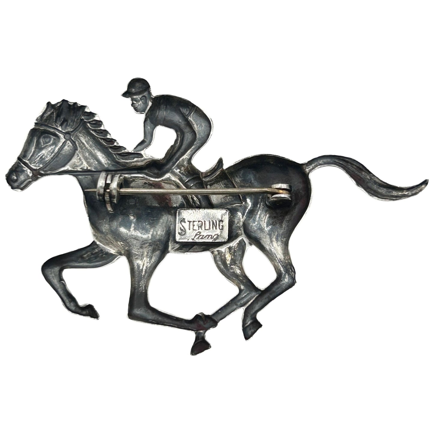 Lang 925 Sterling Silver Jockey on Horse Brooch/Pin Equestrian Themed