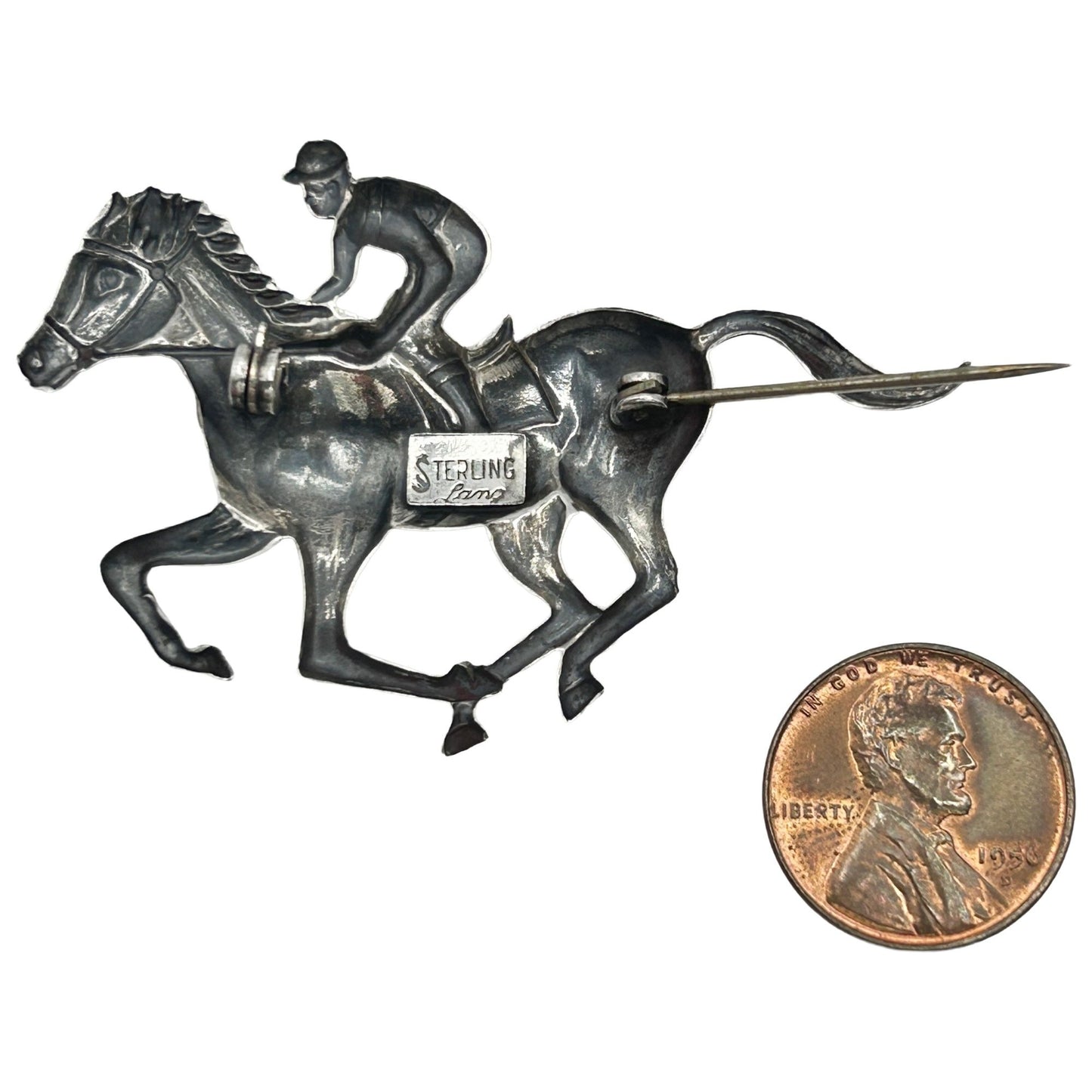 Lang 925 Sterling Silver Jockey on Horse Brooch/Pin Equestrian Themed