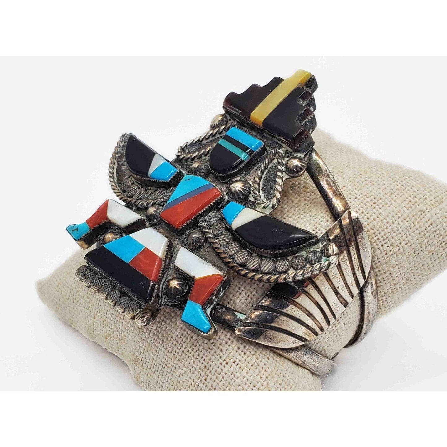 Vintage W.L. Lamy Zuni Native American Cuff Bracelet Sterling Silver