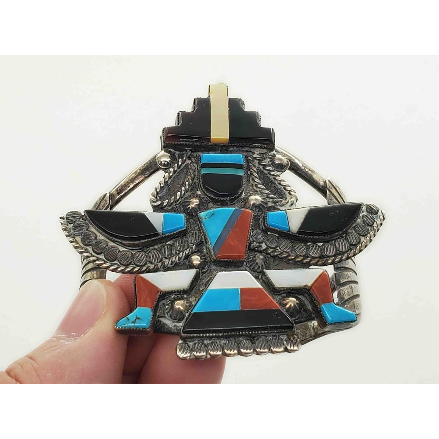 Vintage W.L. Lamy Zuni Native American Cuff Bracelet Sterling Silver