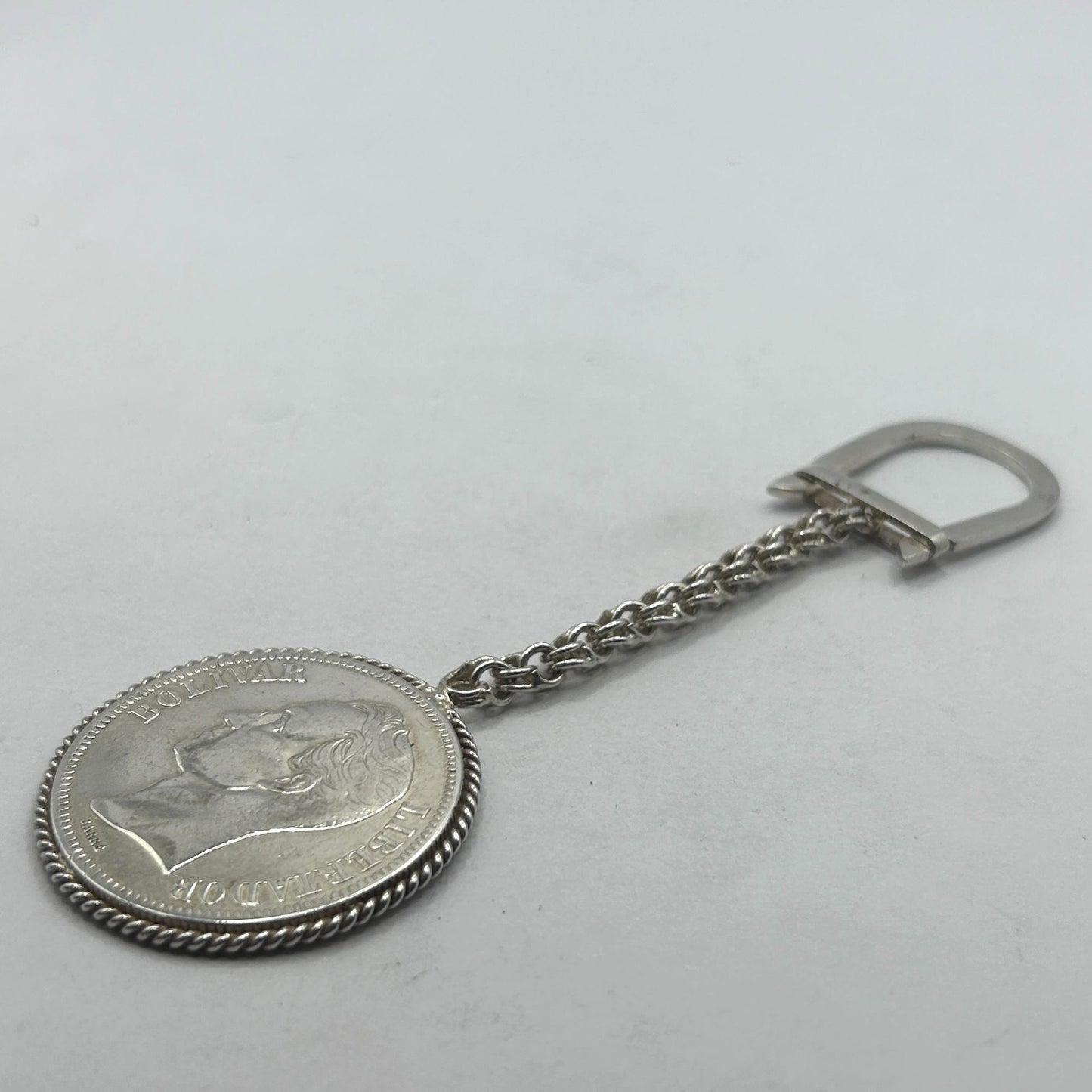 Vintage 1926 Venezuela Bolivar Large Coin Sterling Silver Key Chain
