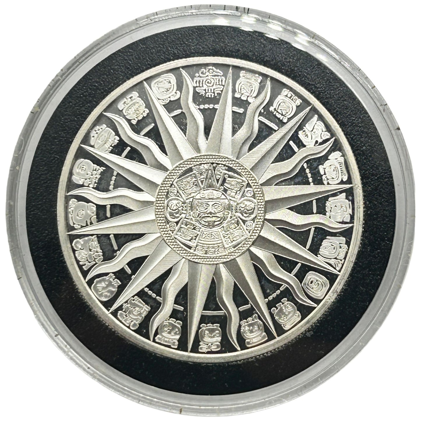 1oz .999 Silver Mexico Aztec Sun Calendar Mayan Elements Round Coin