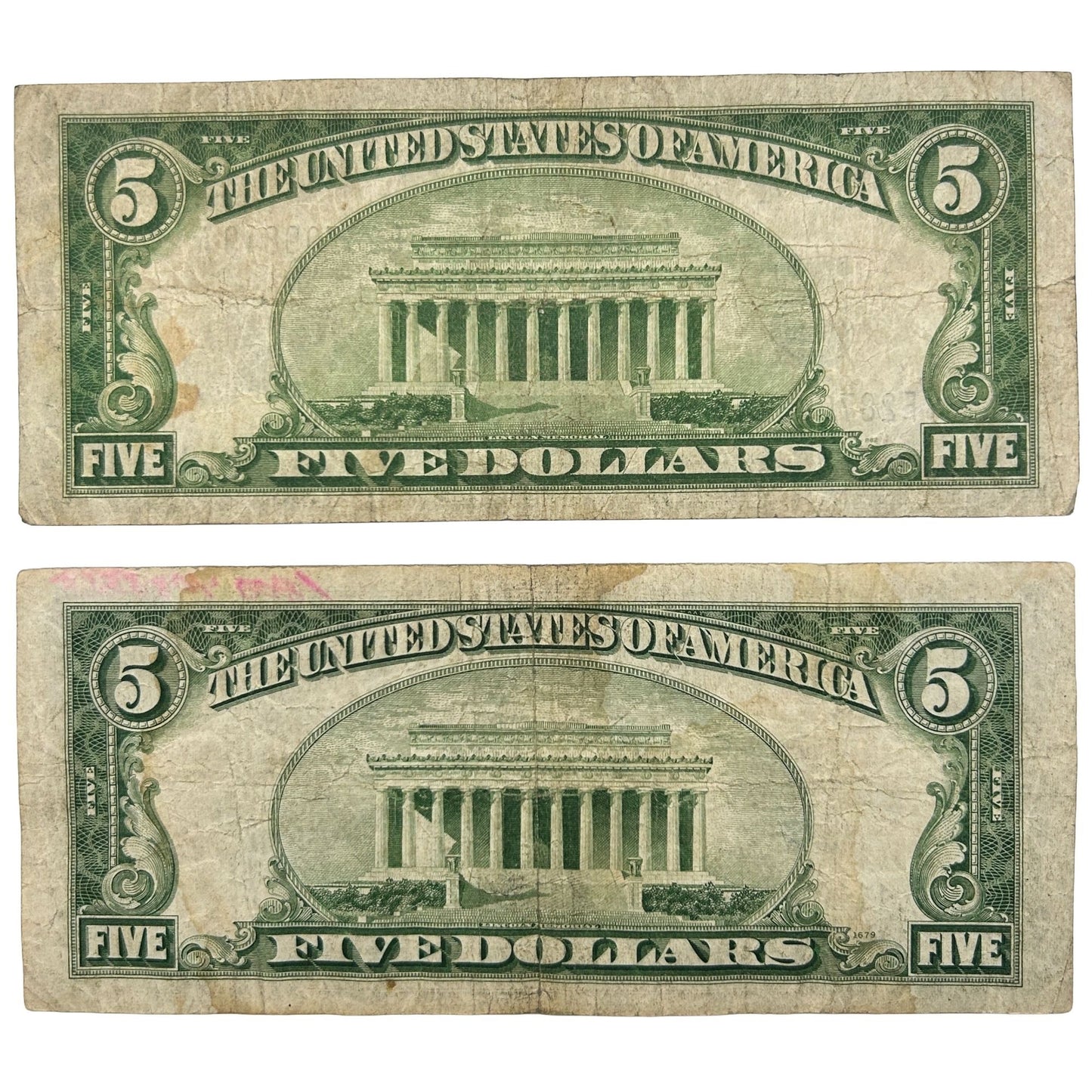 LOT OF 2 1934-A & 1934-B Blue Seal FRN Banknote Silver Certificate - Circulated