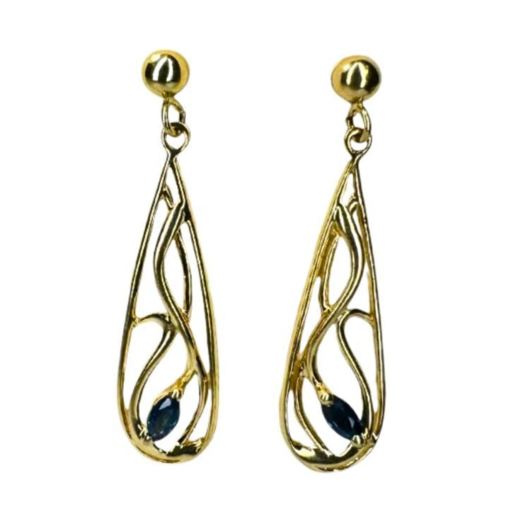 14k Gold Sapphire Teardrop Dangle Earrings