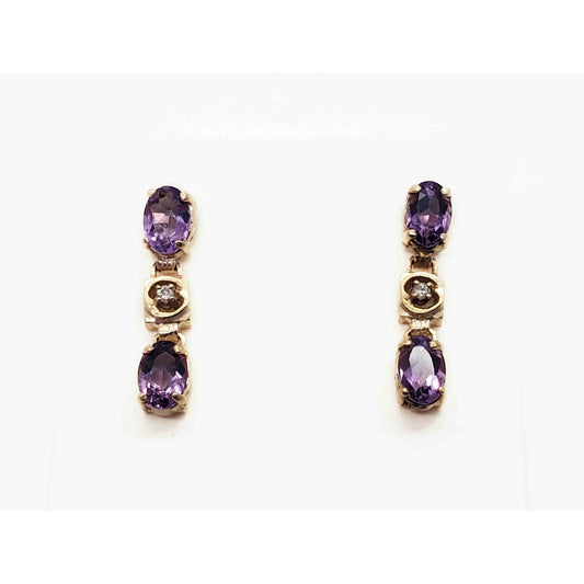 Natural Amethyst & Diamond Accent Dangle Drop Earrings 14k Gold