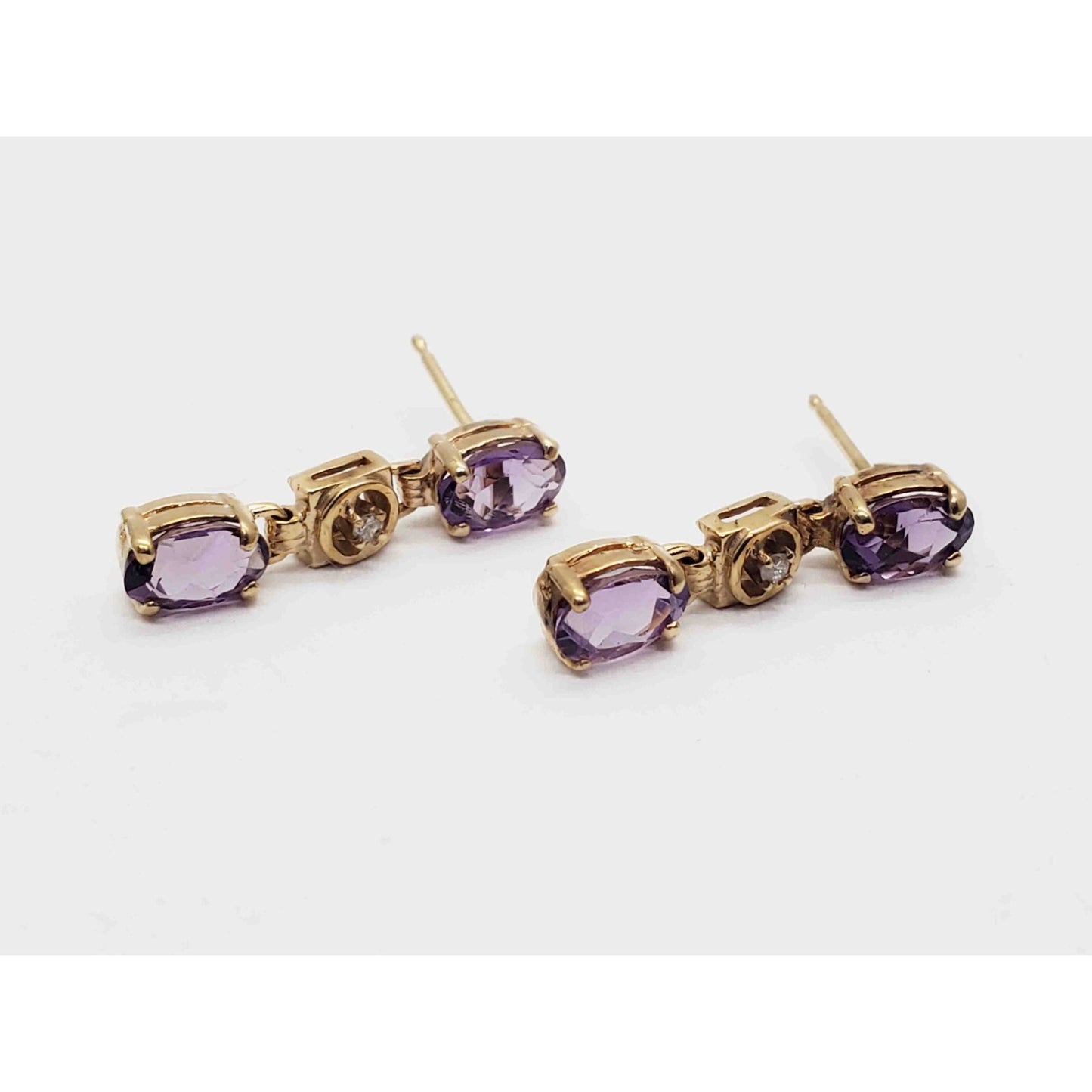 Natural Amethyst & Diamond Accent Dangle Drop Earrings 14k Gold