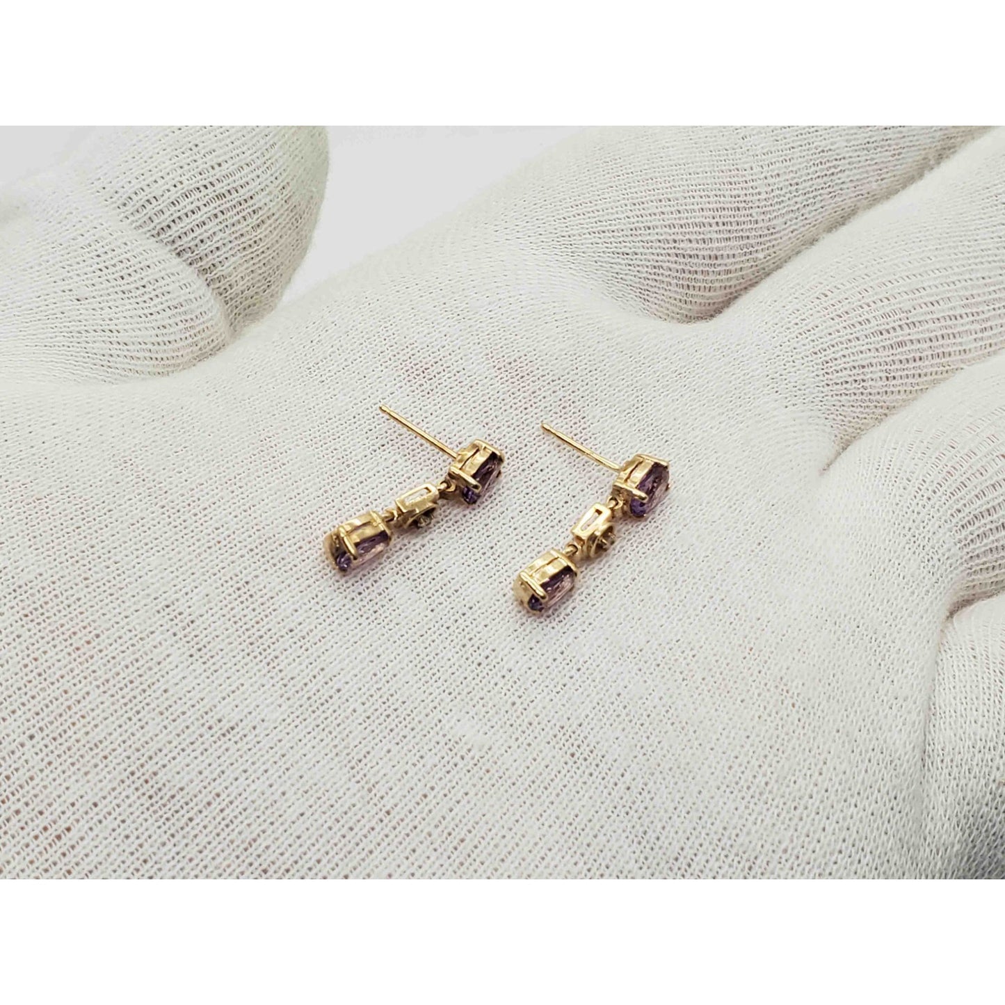 Natural Amethyst & Diamond Accent Dangle Drop Earrings 14k Gold