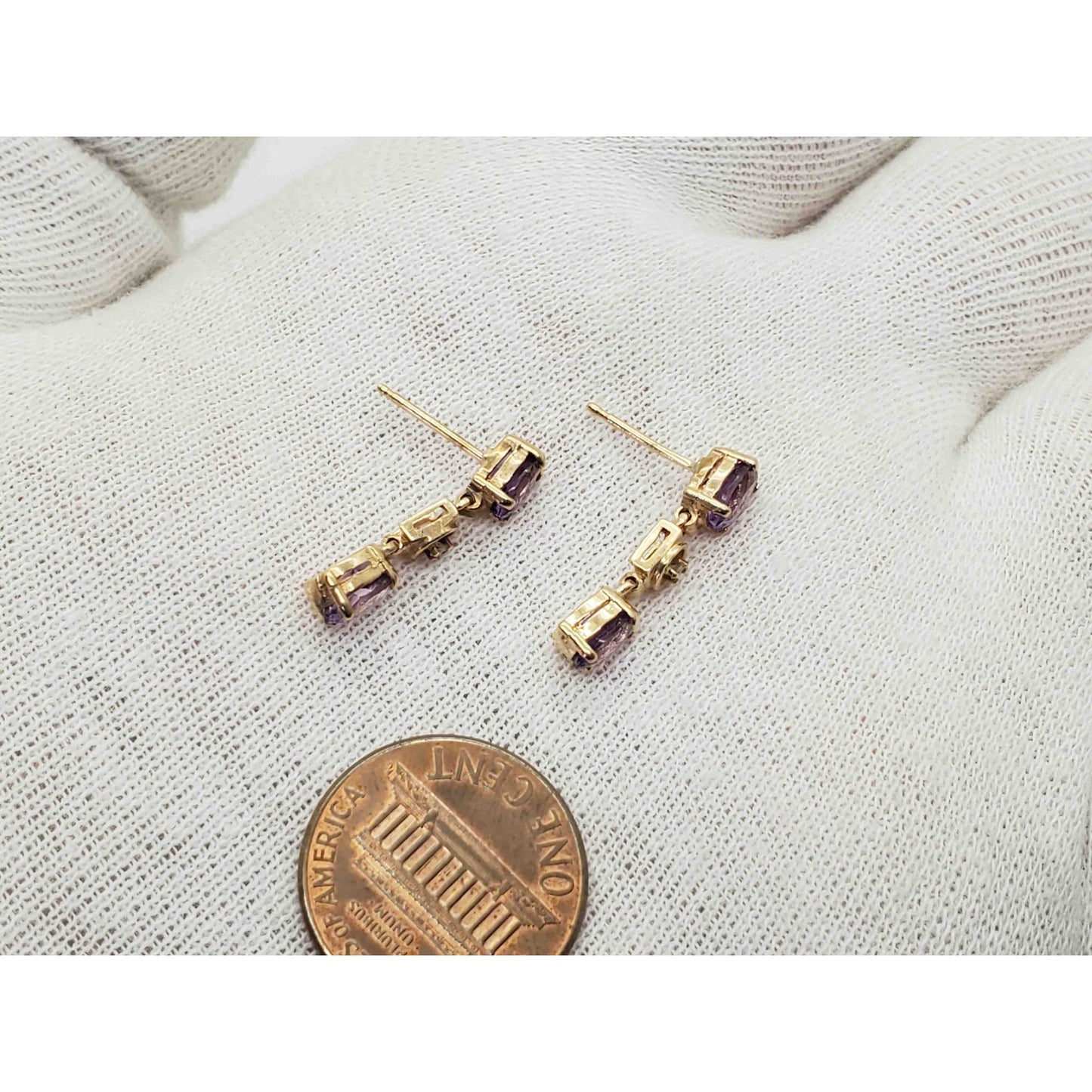 Natural Amethyst & Diamond Accent Dangle Drop Earrings 14k Gold