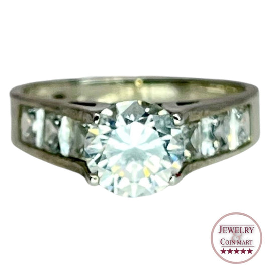 925 Silver Round Cut Prong Setting CZ Ring Sz 5.25 Invisible Princess Accents