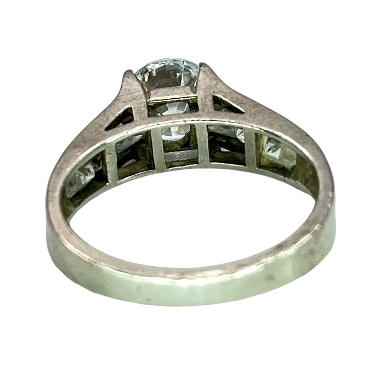 925 Silver Round Cut Prong Setting CZ Ring Sz 5.25 Invisible Princess Accents