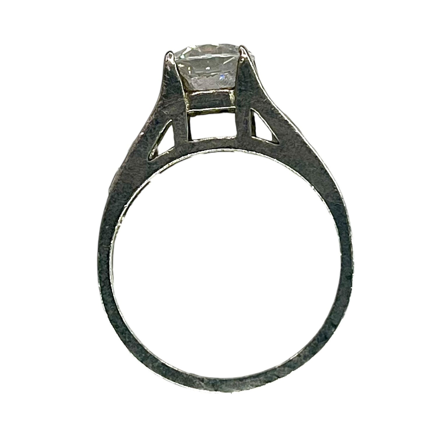 925 Silver Round Cut Prong Setting CZ Ring Sz 5.25 Invisible Princess Accents