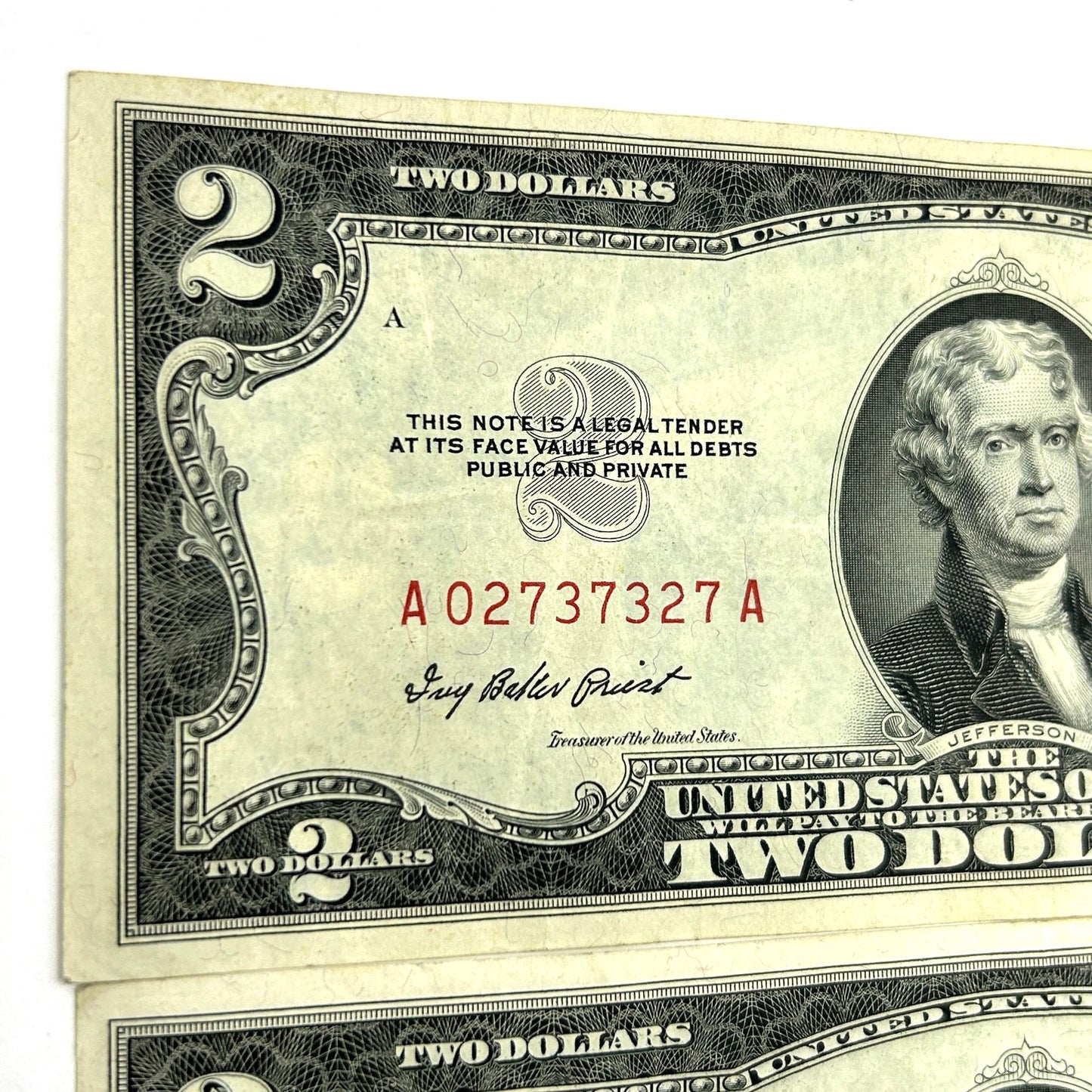 LOT OF 3 Series 1953 $2 Two Dollar Bills Red Seal - 2 Off Center Errors