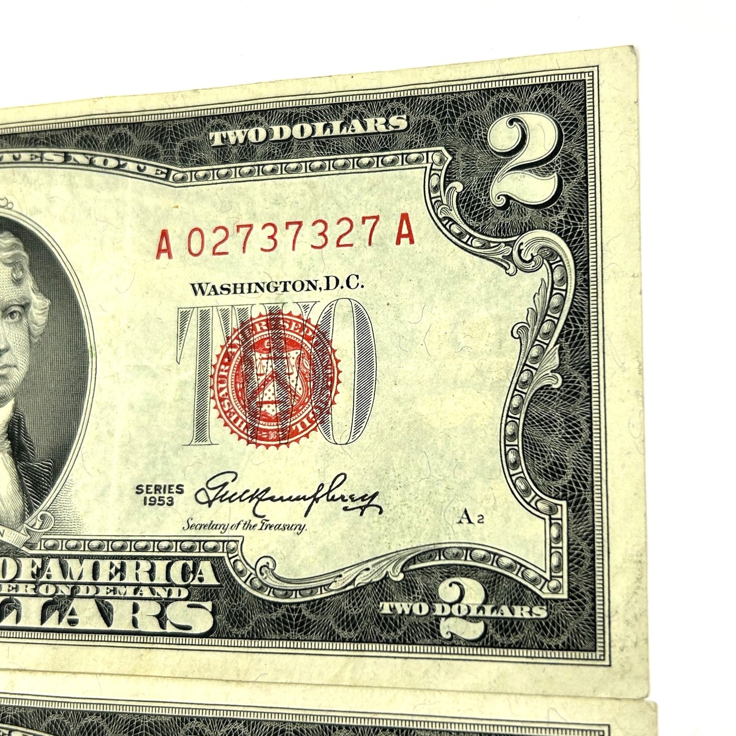 LOT OF 3 Series 1953 $2 Two Dollar Bills Red Seal - 2 Off Center Errors
