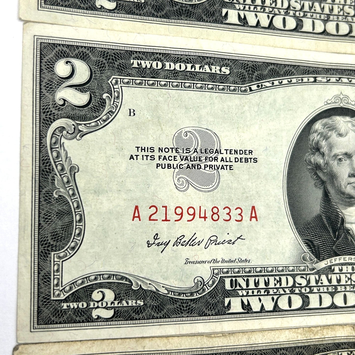 LOT OF 3 Series 1953 $2 Two Dollar Bills Red Seal - 2 Off Center Errors