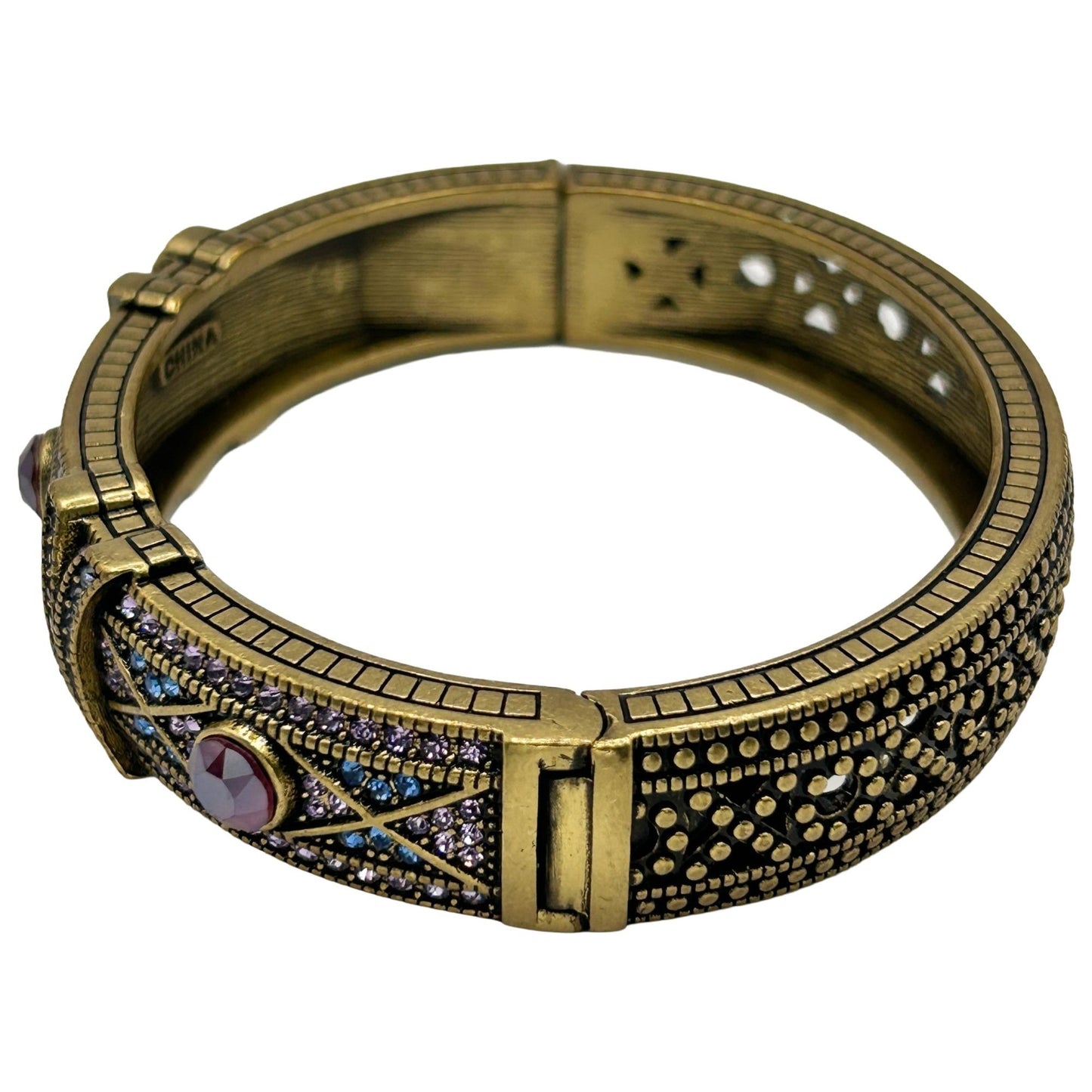Heidi Daus Vintage Purple/Blue Crystal Hinged Bangle Bracelet