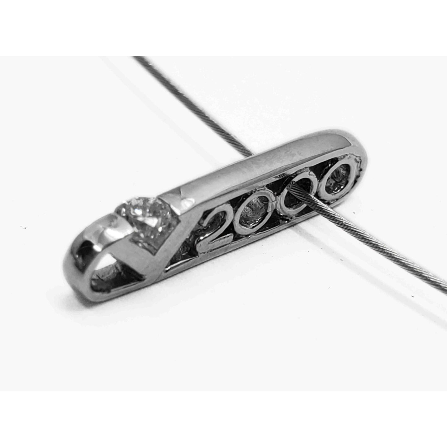 0.1 ctw Diamond V2000 Platinum Charm Pendant on 18k White Gold Chain