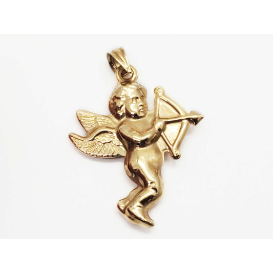 3D Puffy Cupid Bow Arrow Pendant 14k Gold