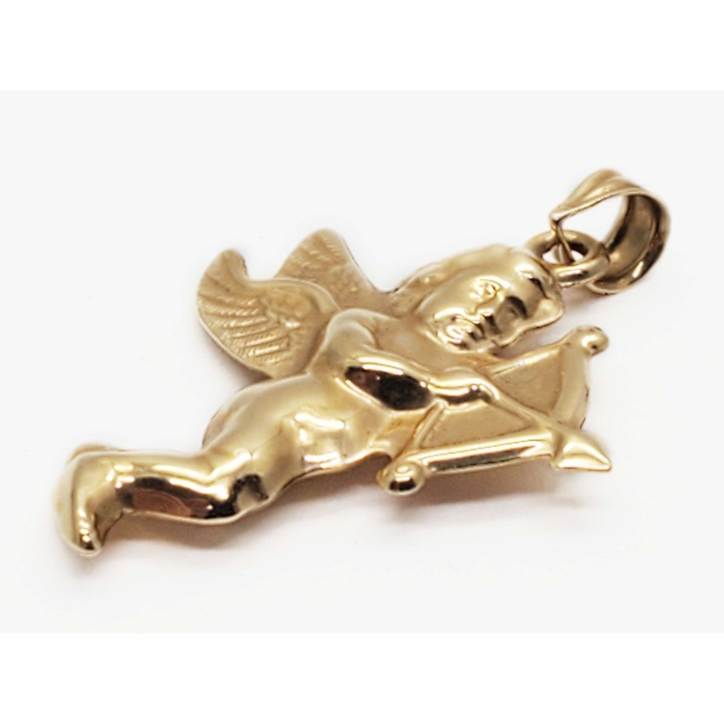 3D Puffy Cupid Bow Arrow Pendant 14k Gold