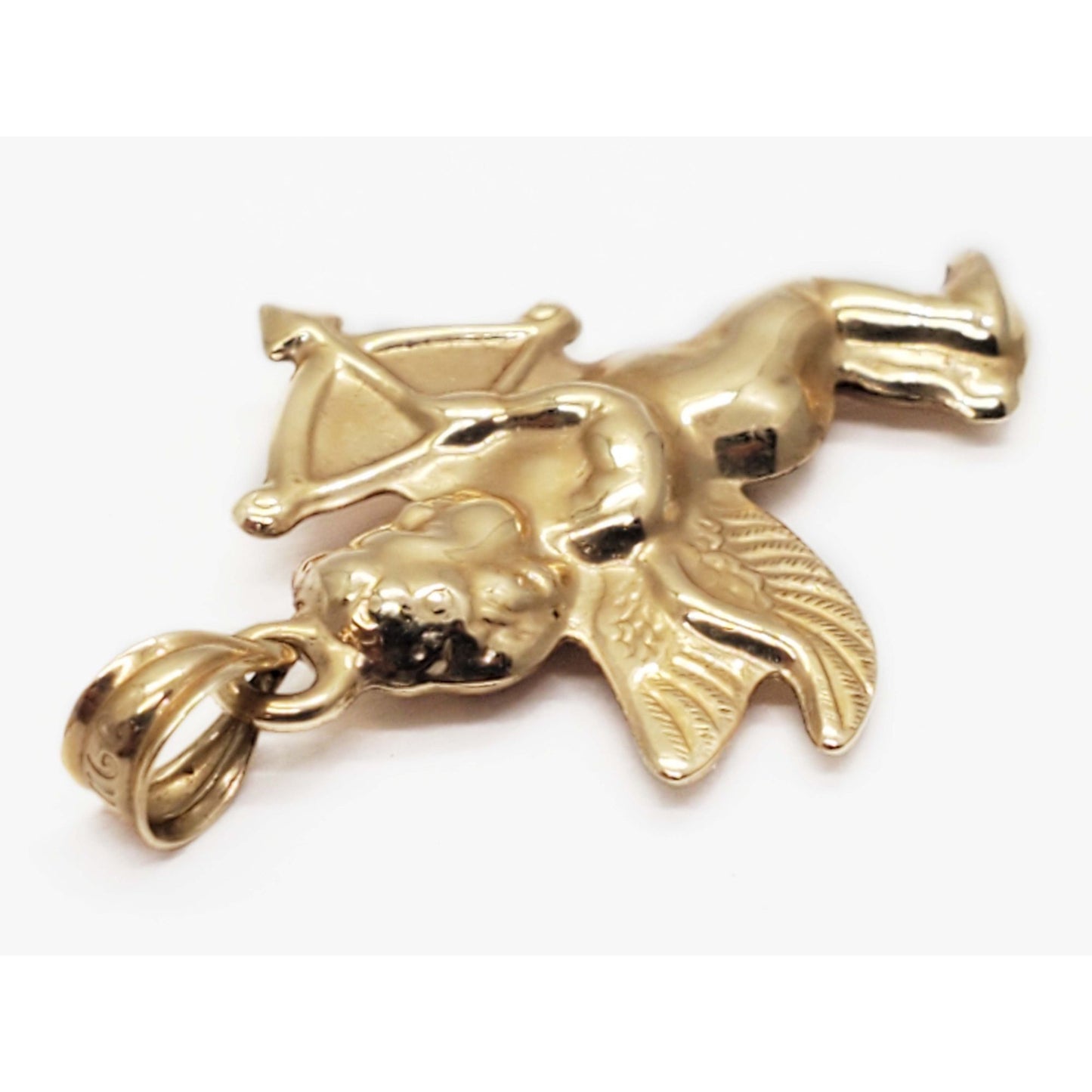 3D Puffy Cupid Bow Arrow Pendant 14k Gold