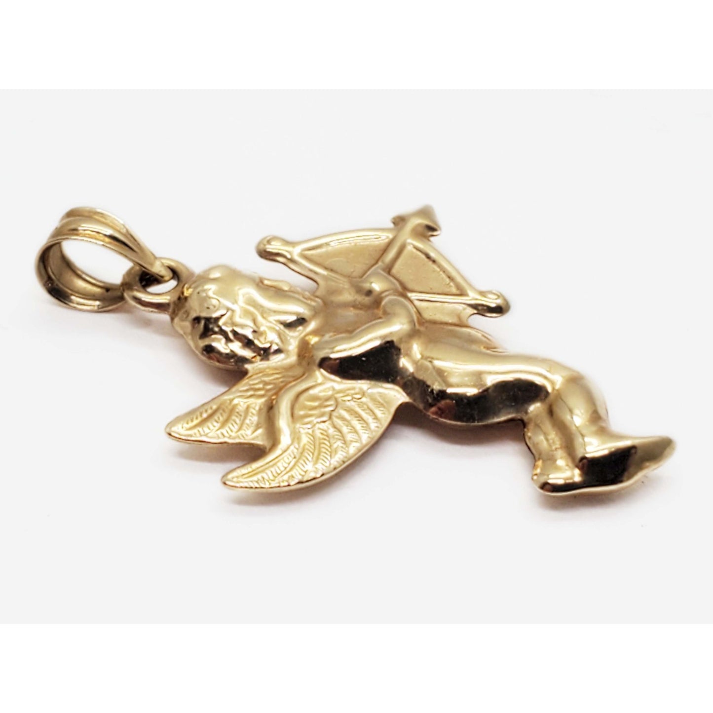 3D Puffy Cupid Bow Arrow Pendant 14k Gold
